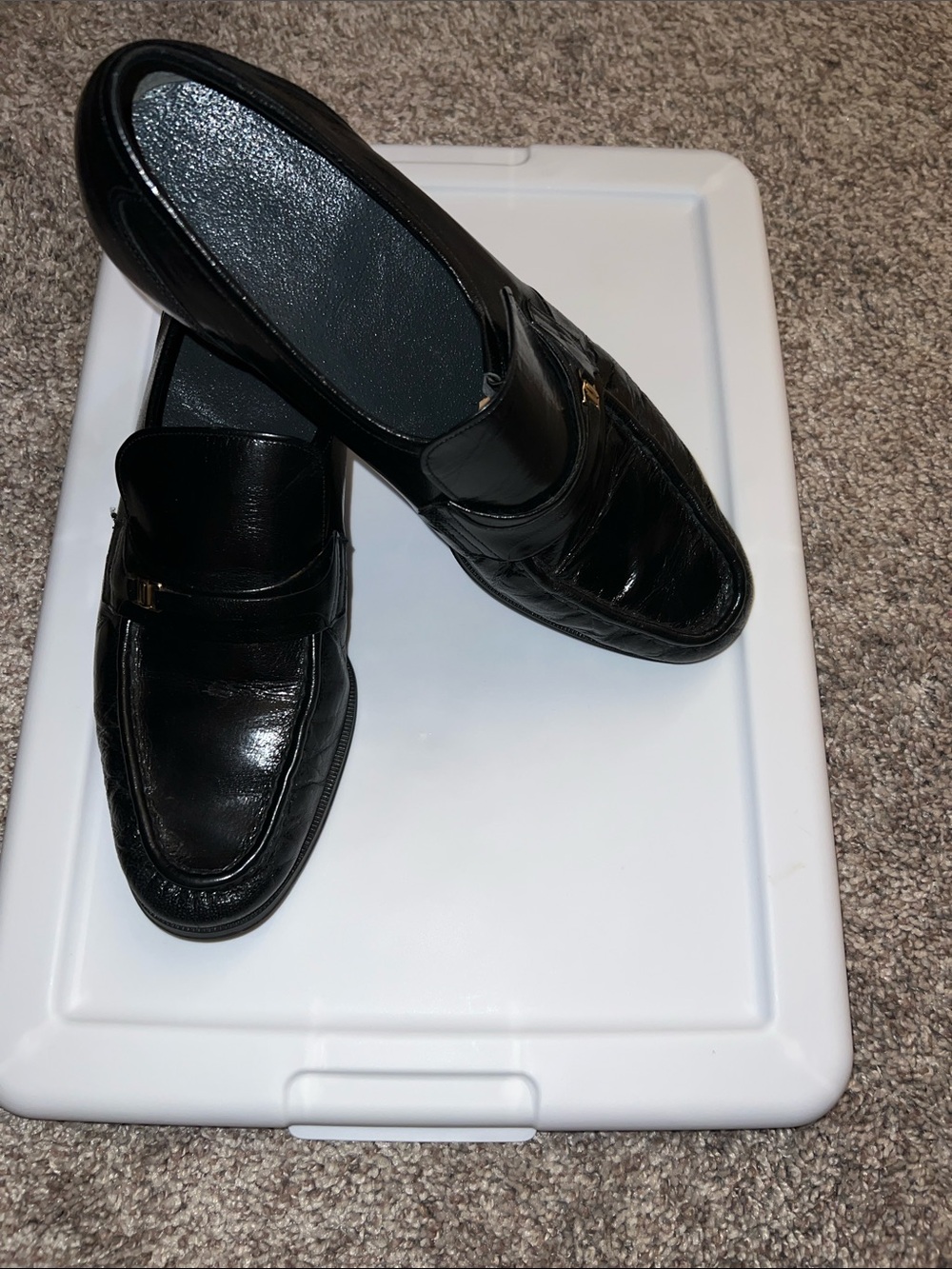Vintage Black Leather Slip-On Loafers with Metal Bit